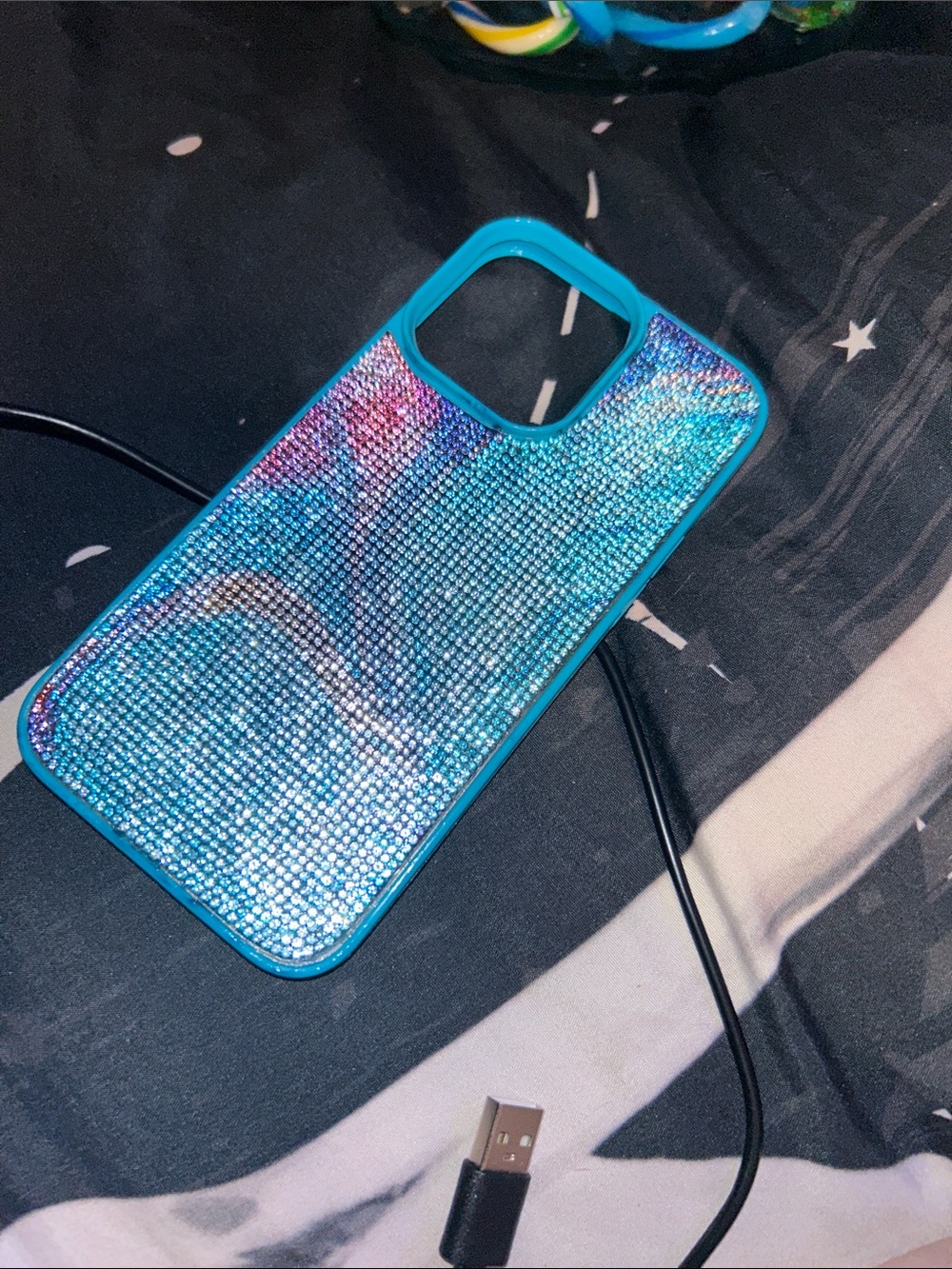 Sparkling Blue Rhinestone Phone Case - Blue for IPhone 14 Plus